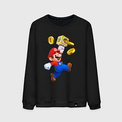 Свитшот хлопковый мужской Марио сбивает монетки, цвет: черный