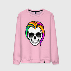 Свитшот хлопковый мужской Череп с разноцветными волосами, цвет: светло-розовый