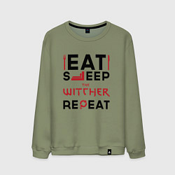 Мужской свитшот Надпись: eat sleep The Witcher repeat