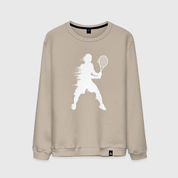 Свитшот хлопковый мужской Белый силуэт теннисиста, цвет: миндальный