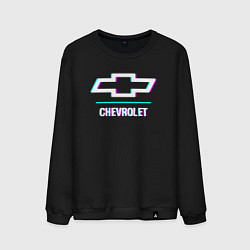 Свитшот хлопковый мужской Значок Chevrolet в стиле glitch, цвет: черный