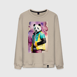 Свитшот хлопковый мужской Панда в модной куртке - акварель, цвет: миндальный