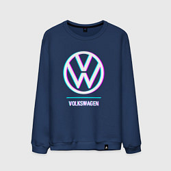 Свитшот хлопковый мужской Значок Volkswagen в стиле glitch, цвет: тёмно-синий