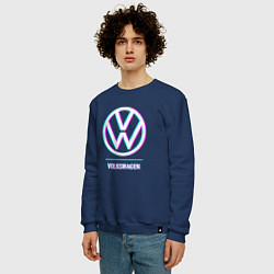 Свитшот хлопковый мужской Значок Volkswagen в стиле glitch, цвет: тёмно-синий — фото 2