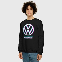 Свитшот хлопковый мужской Значок Volkswagen в стиле glitch, цвет: черный — фото 2