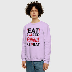 Свитшот хлопковый мужской Надпись: eat sleep Fallout repeat, цвет: лаванда — фото 2