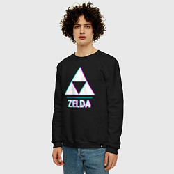 Свитшот хлопковый мужской Zelda в стиле glitch и баги графики, цвет: черный — фото 2