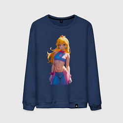 Свитшот хлопковый мужской Принцесса Пич настоящая фитоняшка - Марио, цвет: тёмно-синий