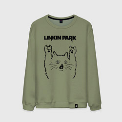 Свитшот хлопковый мужской Linkin Park - rock cat, цвет: авокадо