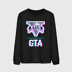 Свитшот хлопковый мужской GTA в стиле glitch и баги графики, цвет: черный