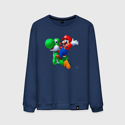 Свитшот хлопковый мужской Марио на Йоши, цвет: тёмно-синий