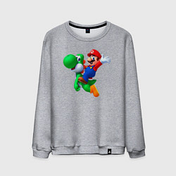 Свитшот хлопковый мужской Марио на Йоши, цвет: меланж