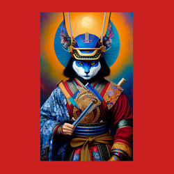 Свитшот хлопковый мужской Кот-самурай - нейросеть, цвет: красный — фото 2