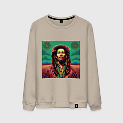 Свитшот хлопковый мужской Digital Art Bob Marley in the field, цвет: миндальный