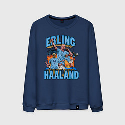 Свитшот хлопковый мужской Эрлинг Холанд Манчестер Сити 9, цвет: тёмно-синий