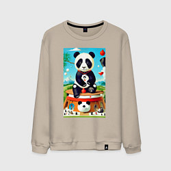 Свитшот хлопковый мужской Панда на постаменте - сюрреализм, цвет: миндальный