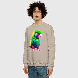 Свитшот хлопковый мужской Мультяшный попугай, цвет: миндальный — фото 2