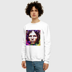 Свитшот хлопковый мужской Jim Morrison Glitch 25 Digital Art, цвет: белый — фото 2