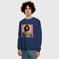 Свитшот хлопковый мужской Jim Morrison Galo Glitch Art, цвет: тёмно-синий — фото 2