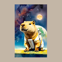 Свитшот хлопковый мужской Capybara brave astronaut - neural network, цвет: миндальный — фото 2