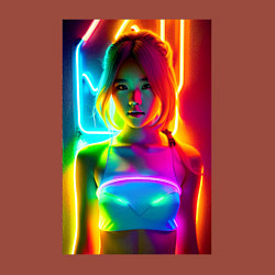 Свитшот хлопковый мужской Japanese girl - neon glow - neural network, цвет: кирпичный — фото 2