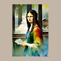 Свитшот хлопковый мужской Мона Лиза в библиотеке - нейросеть - акварель, цвет: миндальный — фото 2