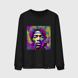 Свитшот хлопковый мужской Jimi Hendrix in color Glitch Art, цвет: черный