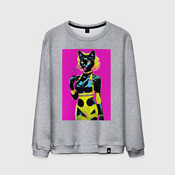 Свитшот хлопковый мужской Black cat - fashionista - pop art - neural network, цвет: меланж