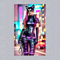 Свитшот хлопковый мужской Cyberpunk - cat girl - neural network, цвет: меланж — фото 2