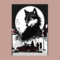 Свитшот хлопковый мужской Волк в ночном городе - нейросеть, цвет: пыльно-розовый — фото 2