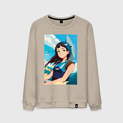 Свитшот хлопковый мужской Девочка и океан, цвет: миндальный