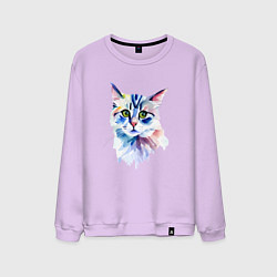Свитшот хлопковый мужской Акварельный волшебный котик, цвет: лаванда