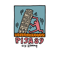 Свитшот хлопковый мужской Поп арт Кит Харинг - Пизанская башня, цвет: белый — фото 2