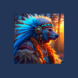 Свитшот хлопковый мужской Медведь-индеец от нейросети, цвет: тёмно-синий — фото 2