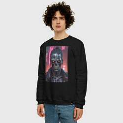 Свитшот хлопковый мужской Зомби зловещий скелет киберпанк, цвет: черный — фото 2