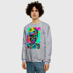 Свитшот хлопковый мужской Cool skull - pop art - vogue, цвет: меланж — фото 2