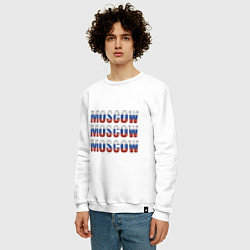 Свитшот хлопковый мужской Moscow триколор, цвет: белый — фото 2