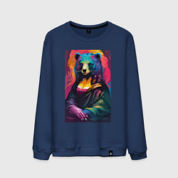 Свитшот хлопковый мужской Медведица Мона Лиза - поп-арт, цвет: тёмно-синий