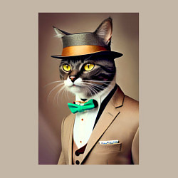 Свитшот хлопковый мужской Портрет кота джентльмена в шляпе, цвет: миндальный — фото 2