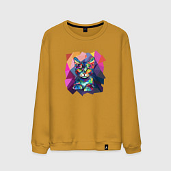 Свитшот хлопковый мужской Кот в стиле полигональном, цвет: горчичный