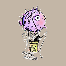 Свитшот хлопковый мужской Воздушный шар из рыбы фугу и рыбак с удочкой, цвет: миндальный — фото 2