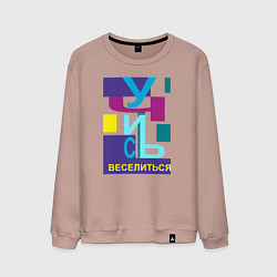 Свитшот хлопковый мужской Учись веселиться - надпись, цвет: пыльно-розовый
