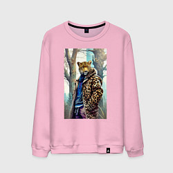 Свитшот хлопковый мужской Городской леопард - нейросеть, цвет: светло-розовый