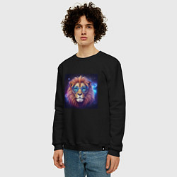 Свитшот хлопковый мужской Космический лев в очках, цвет: черный — фото 2