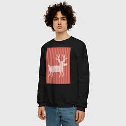 Свитшот хлопковый мужской Новогодний олень орнамент вязанный свитер, цвет: черный — фото 2