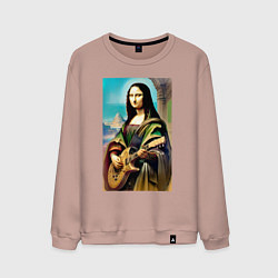 Свитшот хлопковый мужской Мона Лиза лабает на гитаре, цвет: пыльно-розовый