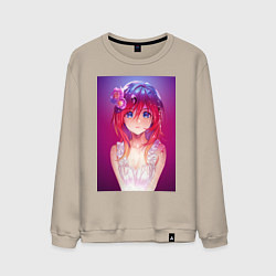 Свитшот хлопковый мужской Anime Girl refflex, цвет: миндальный