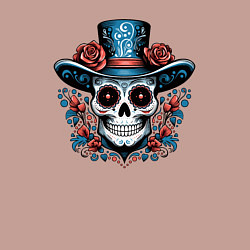 Свитшот хлопковый мужской Череп в шляпе в стиле мексиканского дня мертвых, цвет: пыльно-розовый — фото 2