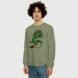 Свитшот хлопковый мужской Символ года - зелёный дракон, цвет: авокадо — фото 2