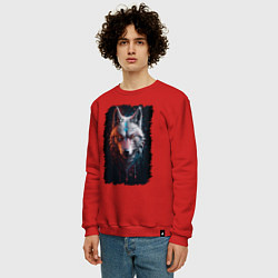 Свитшот хлопковый мужской Психоделический волк, цвет: красный — фото 2